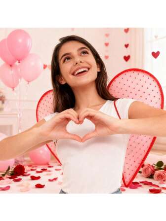 Hjärtformade vingar för alla hjärtans dag, älvvingar i organza, eleganta klädaccessoarer, temafestkläder, lämpliga för karneval, jul, halloween, alla hjärtans dag, bröllop, födelsedagar och scenframträdanden