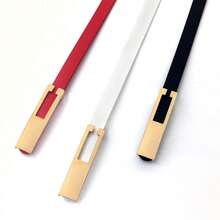 1pc Women's Simple And Stylish High-End Alloy Belt Features A Solid Color And Elegant Design (Available In Red, Black, And White). Suitable For Young And Middle-Aged Women, It Enhances Feminine Charm. The Square Buckle And Thin Belt Can Be Paired With Classic Trousers Or Skirts. It Is Suitable For All Seasons - Red - View 9