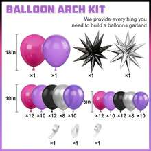 111pcs Pink & Purple Balloon Arch Kit, Purple & Black Balloon Garland With Star Foil Balloons, Suitable For Wedding, Birthday, Graduation, Engagement Party Decoration - Multicolor - View 2