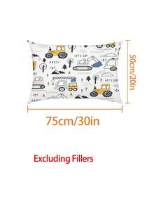 Set Perlengkapan Tidur Anak Laki-laki 2/3pcs Bertema Kendaraan Konstruksi - Sprei dan Sarung Bantal Mikrofiber Lembut, Pelindung Kasur Anti Selip Motif Truk Ekskavator (Ukuran Twin/Full) - MultiWarna - View 5