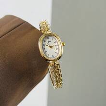 1pc Women's Gold Alloy Bracelet Watch, Oval Dial, Fashionable White Pointer, Casual Elegant Roman Numeral Quartz Watch, Suitable For Daily Decoration And Wear - White - View 13