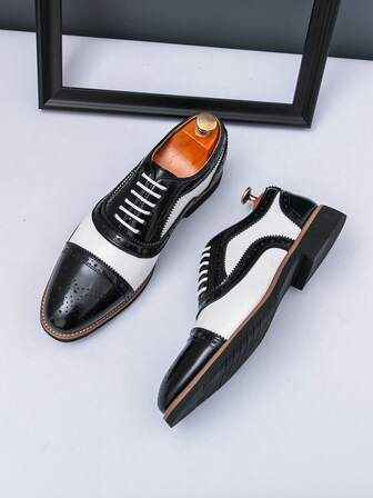 Men's Retro Lace-Up Contrast Color Formal Shoes, Casual Brogues, Wedding/Office Oxfords