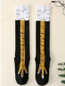 1 Pair Men's Funny Chicken Claw Pattern Crew Socks, Suitable For Parties And Gatherings - Multicolor - View 4