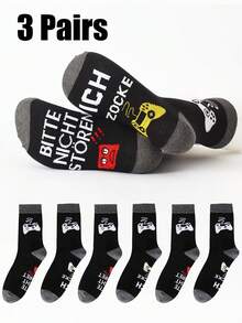 3 Pairs Unisex "BITTE NICHT STOREN ICH ZOCKE" Gamer Mid-Calf Socks - Multicolor - View 10