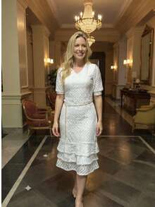 Elegant Casual Openwork Fabric Layered Hem With Ruffle Formal And Evening - trắng - Xem 3