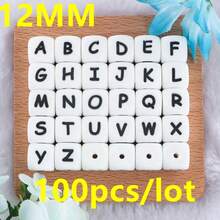 100 Uds.Cuentas de silicona con letras de 12MM, cuentas de silicona sueltas de calidad alimentaria, pulsera DIY, collar, accesorios de cadena de chupete - Q - Ver 4