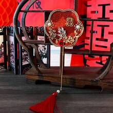 1PC Round Polygon Fan Type Bride Bouquet Flower Chinese Style Crystal Pearls Bridal Mini Fan Xiuhe Accessories - Multicolor - View 9