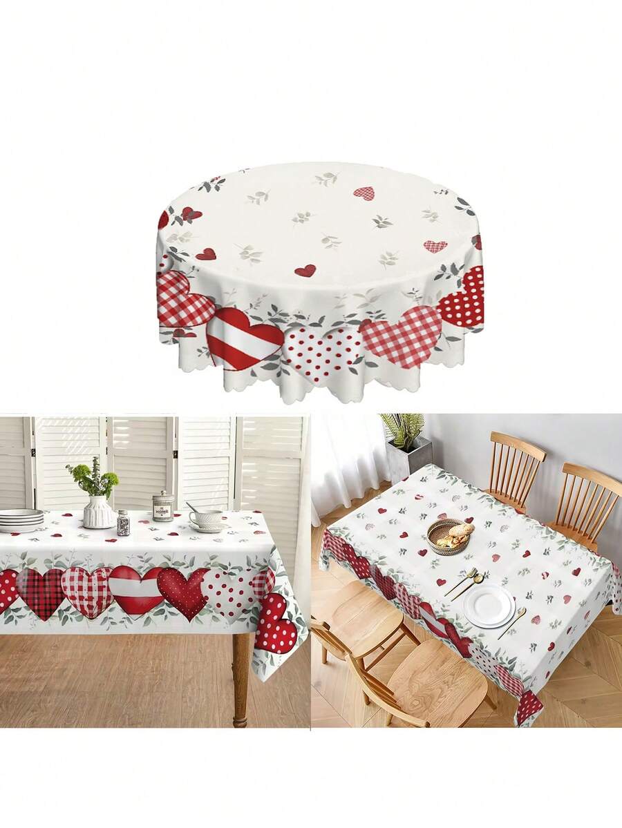 1 chiếc khăn trải bàn bằng polyester cho Ngày Valentine - Họa tiết kẻ caro đỏ hình trái tim và xanh lá cây nhạt, khăn trải bàn tròn/chữ nhật bằng polyester dệt kim dùng cho nhà bếp, phòng ăn và trang trí dã ngoại, trang trí Ngày Valentine, trang trí Ngày của Mẹ, trang trí kỷ niệm, vật trang trí trung tâm bàn ăn. - Nhiều màu - Xem 1