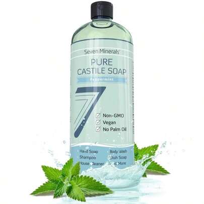 Seven Minerals EWG Verified Castile Soap - 1 Gallon, No Palm Oil, Unscented Mild &Amp; Gentle Skin Cleaning, For Sensitive Skin, Baby Wash, Soothing, Non GMO &Amp; Vegan Formula With Organic Carrier Oils