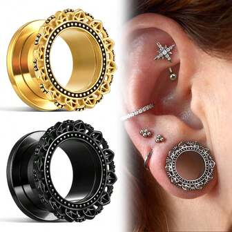 2 piezas Túneles de oreja de loto de 8-16 mm, dilatadores, expansores de acero inoxidable 316L, joyería corporal, pendientes elegantes para mujeres y hombres