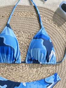 女士夏季沙滩扎染露背性感比基尼套装，含罩衫和裙子 - 彩色 - 查看 7