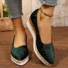 Women's Wedge Pointed Toe Colorful Rhinestone Espadrille Shoes - Green - View 5