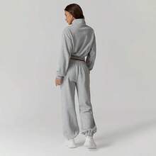 Conjunto de Sudadera para Mujer, Conjuntos Casuales para Mujer Invierno, sudadera de pierna ancha, pantaln deportivo, verstil y duradero, adecuado para uso diario, trote matutino, viajes cortos - M + Gris - Ver 2