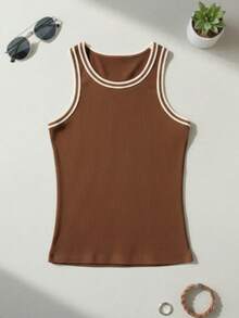 Women's Two-Tone Tank Top With Neck Detail - Màu nâu  Mocha - Xem 2