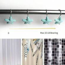 Shower Curtain Hooks, 12Pcs Starfish Anti Rust Decorative Resin Shower Curtain Rings Hooks Bathroom Bedroom Living Room Decor Shower Rods Curtains Window Hangings Holder - Azul - Ver 7