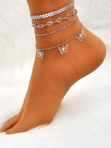 cái Chuỗi quyến rũ bướm Trang sức vòng chân bằng đồng - Bạc - Xem 4