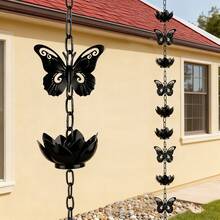 耐用户外加厚装饰雨链，防锈处理，花园装饰落水管分流器，适用于户外排水沟，功能性和装饰性兼具的排水沟替换件 - 黑色蝴蝶 - 查看 4