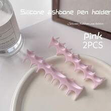 3-Compartment Silicone Fish Bone Pen Holder, Non-Slip, Suitable For Paintbrushes, Pencils, Pens, Nail Art Brushes, Office Desk Organizer, Creative Pen & Makeup Brush Display Stand