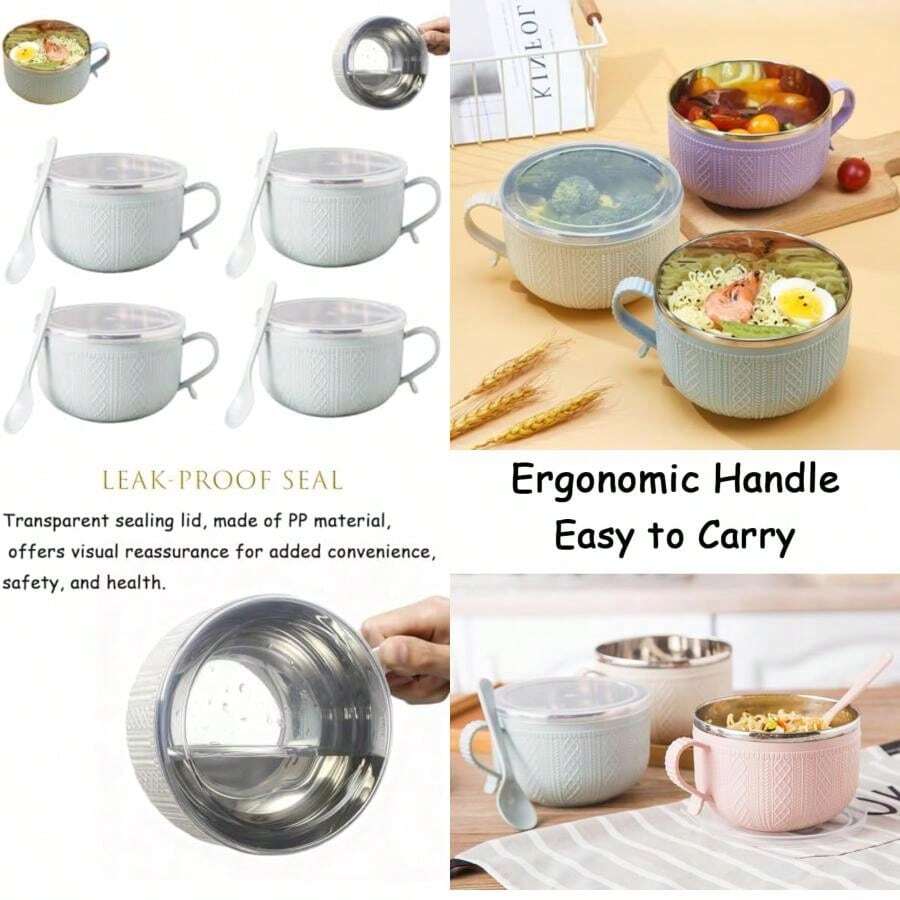 2026 Set 4 PCS Mug Meals W/Lid-Its, 25-Oz Meal Mugs Set,Stainless Round Heat-Resistant Bowl Holiday Meal Mugs for Coffee, Soups, Stews, Christmas Gift Sets ()(4PC Blue) - Multicolor - Ver 1
