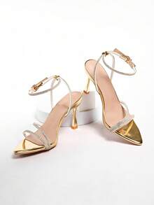 2025 Summer New Pointed Toe High Heel Sandals With Strap , Elegant French Style Suitable For Dresses - Gold - View 6