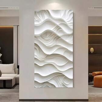 Frameless White Abstract Wave Canvas Art - Modern Canvas Wall Decor For Living Room, Bedroom, Corridor, Living Room Decor|Contemporary Design|Elegant Wall Piece
