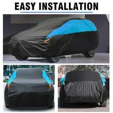 All-Weather Waterproof & Windproof Full Car Cover, Suitable For Most Weather Conditions, Outdoor Full Coverage Protection Against Rain, UV, Scratch & Wind (Black & Blue, Fit For SUV) - Black - View 3