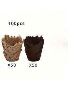 50/100/200pcs Tulip Shaped Cupcake Liners, Muffin Cups And Grease-Proof Paper Bags, Suitable For Weddings And Birthdays