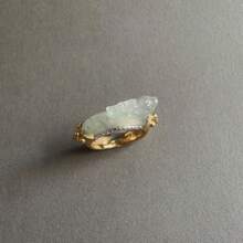 Vintage Cultural Play Ring Imitation Chalcedony Index Finger Ring Niche Design High-End Unicorn Mythical Beast Ring - 玉石金色戒指-美號7閉口 - 查看 4