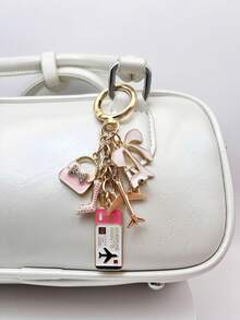1件优雅粉色蝴蝶结旅行钥匙扣吊坠，油滴飞机行李牌护照埃菲尔铁塔DIY饰品，女士手提包挂饰，行李箱装饰，单肩包配件，多功能包包挂饰，汽车装饰，可爱哥特Y2K风格，节日礼物 - 彩色 - 查看 2