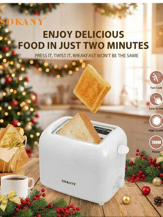 SOKANY Two Pieces Electric Toaster, Ultra-Wide Slot-Stainless Steel Material, With 6 Baking Temperature Settings, 700 Watt Compact Design, Detachable Debris Tray And Cancel Button, Automatic Pop-Up And Easy To Clean, Suitable For Dormitories, Families And Apartments-Suitable For Toast, Bagels, Waffles-White