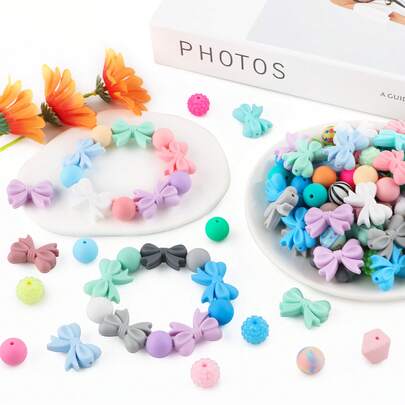 12pcs/Bag, Bow Shaped Silicone Focal Beads In Various Colors, Suitable For DIY Jewelry Bracelet Making And Decorative Accessories Such As Earrings And Necklaces