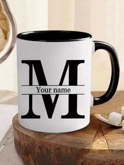 1pc, 11oz Personalized Letter Name Coffee Mug - Custom Design Cup, Ceramic Mug, Unique Novelty Mug, White Tea Cup, Personalized Letter Name Coffee Mug - Custom Design Cup, Summer & Winter Drinkware, Birthday Gift, Family Gathering Gift, Holiday Gift, Anti-Mold, Reusable, Elegant