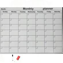 1块磁性可擦写月度计划板 + 4支白板笔，可擦写冰箱贴式日历，包含周计划和月计划，是家居、厨房和办公室的必备墙面装饰，非常适合日程安排、备忘录、学生、家庭和办公室规划。