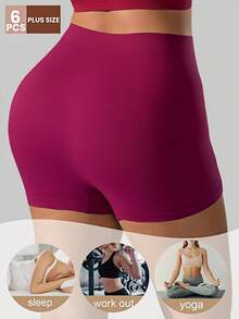 6pcs Plus Size Women's Seamless Soft Comfortable Basic Solid Color Hipster Panties, High Waist Full Coverage Shorts For Daily Wear, Yoga, Running, Fitness - Multicolor - View 3
