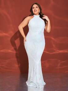 无袖亮片装饰美人鱼款长款婚纱 - 白色 - 查看 3