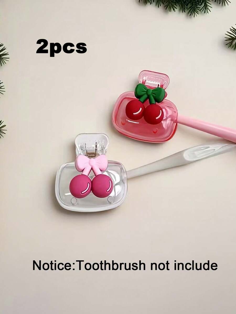 2pcs Cherry Shaped Toothbrush Holder, Dustproof Toothbrush Cover, Cute Cherry Pattern, Transparent White And Transparent Pink Colors, Compact And Portable, Protect Toothbrush Head, Dual-Hole Design For Drainage And Ventilation, Ideal For Home, Dorm And Travel