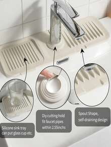 Gray Silicone Faucet Splash Guard, Bathroom Kitchen Mat, Anti-Splash Drain Mat - Multicolor - View 1