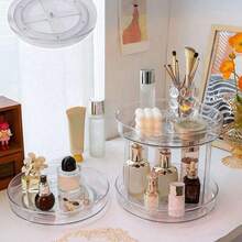 1个透明旋转多层桌面化妆品收纳架整理盒，适用于护肤品、香水、彩妆，情人节礼物 - 彩色 - 查看 2