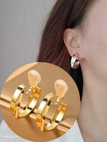 1对时尚新款双层包裹铁艺耳环，女士夹式耳环，优雅气质，显瘦效果，适合日常佩戴和节日送礼 - 耳夾 - 查看 10