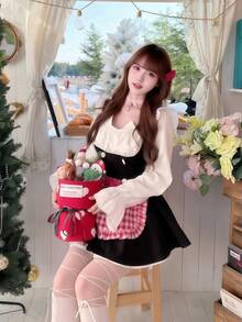 一套可爱女仆装，日式女仆裙+围裙套装，适合角色扮演、派对、表演、各种节日穿着。 - 彩色 - 查看 3