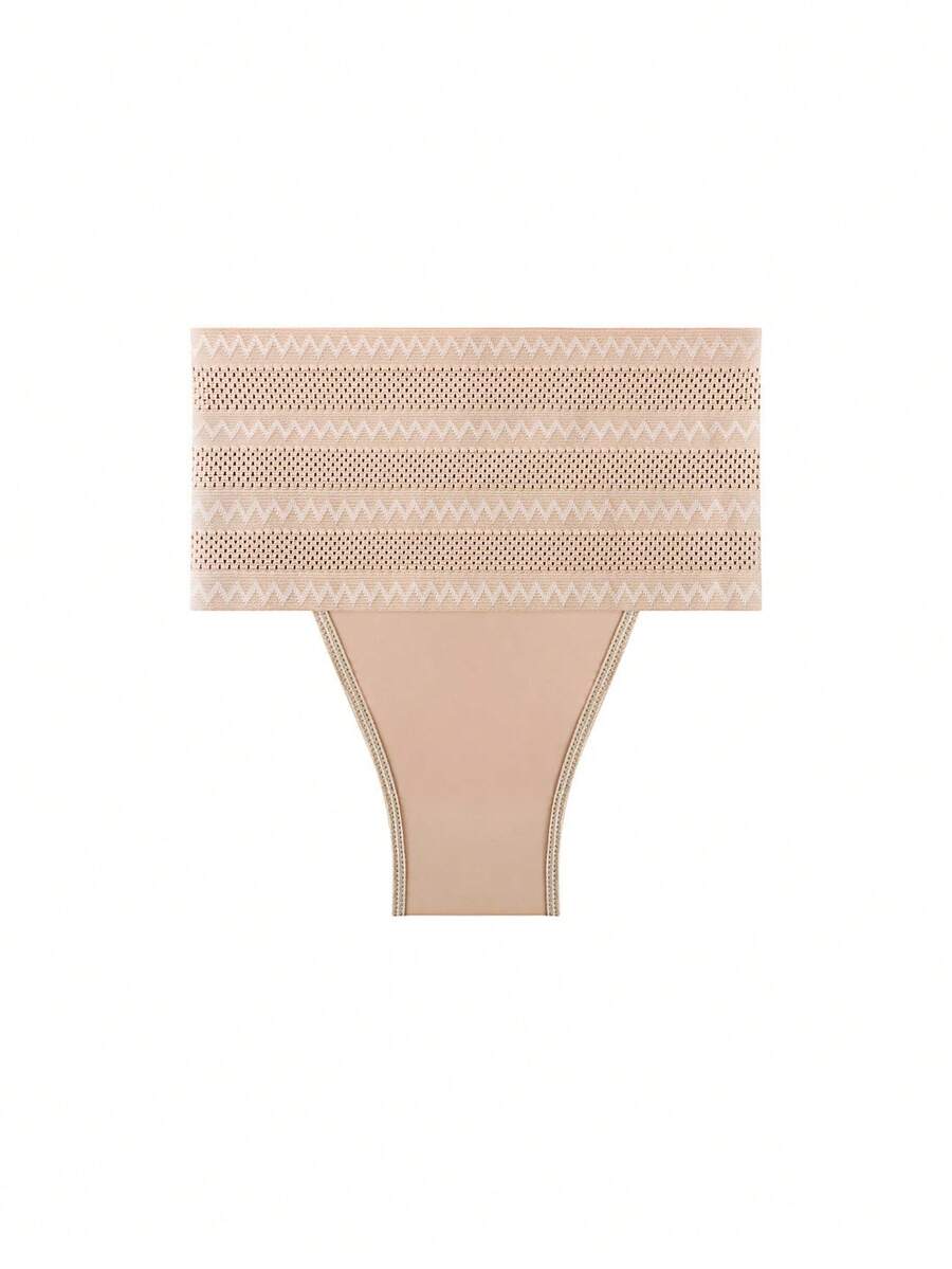 1 قطعة سلسلة رياضية مشكلة، سروال داخلي مشكل عالي الخصر بتصميم أنيق وجذاب، شورت تنحيف خالي من الغرز، شورت تشكيل خصر قابل للتنفس - لون مشمشي - مشاهدة 1