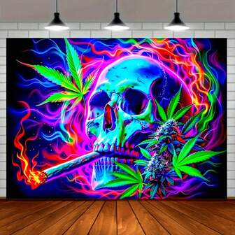 Bandera con calavera y hoja - Arte de pared multiusos, adecuado para decoración del hogar, dormitorio, sala de estar, oficina - No se requiere electricidad