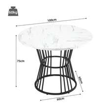 Dining Table Set (5 Pieces), Dining Table Set With 4 Chairs, Kitchen Table Set, Round Dining Table 100 Cm In Diameter With Black Metal Legs, White MDF Tabletop, Black Velvet Dining Chair - White - View 9