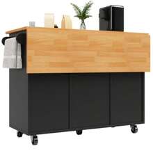 Modern Kitchen Island Table, Kitchen Cabinet, Sliding Kitchen Cart With Casters And Countertop, Serving Cart With Spice Rack And 8 Drawers - Black - View 5