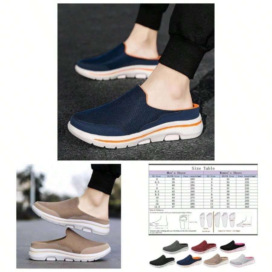 Comfy Breathable Orthopedic Sandals, Men's Slip - on Mules Half Sneakers, Mesh Breathable Half Slip In Sneakers Red, - inicial - Ver 1