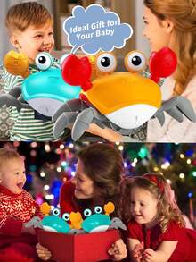 1 pieza Juguete con forma de cangrejo que se arrastra y reproduce música con función de evitar obstáculos, operado con electricidad, como regalo de cumpleaños para niños y niñas, [embalaje aleatorio], controlador para bebés, juego de peces, mata moscas - Verde - Ver 8
