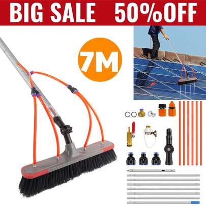 7M Solar Panel Cleaning Brush And Pole Window Cleaning Brush & Water Fed Pole Kit Hose Wash Brush Cleaner Equipment