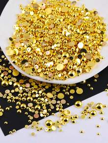 12件/套 魅力Y2K风格闪亮金色半圆美甲钉装饰配件，奢华百搭朋克风闪亮3D美甲用品，韩日风美甲饰品，无异味DIY美甲贴片及手机壳装饰，美甲宝石，美甲用品，水钻及美甲装饰礼品 - 金色 - 查看 2