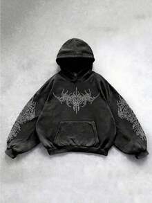 Y2k Gothic Hoodie For Men Harajuku Funny Printed Casual Hooded Sweatshirt Pullover Jacket, Loose Full Zip Sweatshirt,Suitable For Casual Wear And Fashionable Dress - màu đen - Xem 2