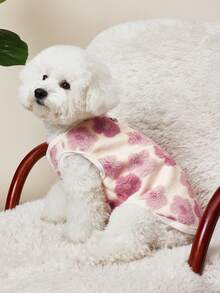 PETSIN 1 件宠物保暖花卉羊毛背心，猫/狗秋冬季加厚背心适合小型/中型宠物 - 粉色 - 查看 5